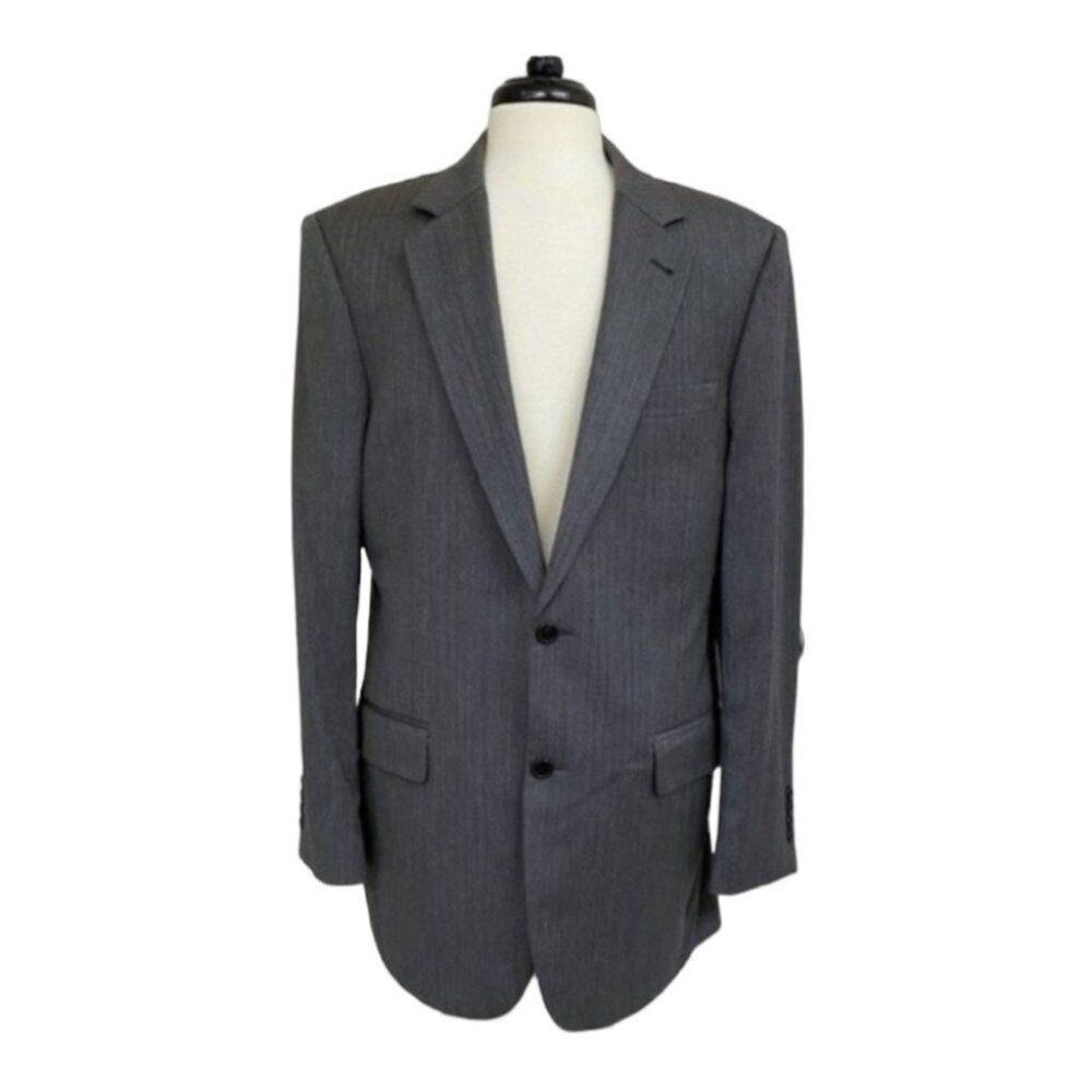 Jos A Bank Wool Suit Jacket Mens 41L Gray Pinstripe 2 Button Lined Blazer